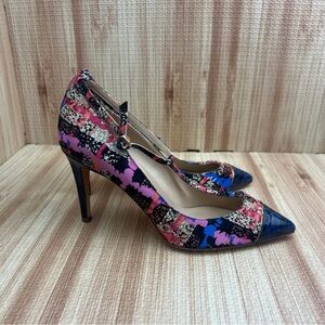 J.Crew Heels Womens 10 Everly Cap Toe T-Strap Pumps Snakeskin Colorful Abstract